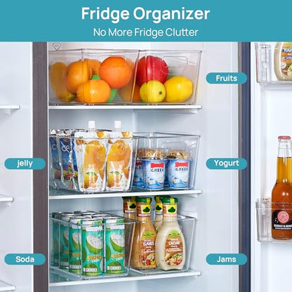 Vtopmart 6 Pack Clear Storage Bins, Pantry Cabinet Organizer Bins with Handle for Pantry Organizer and Storage, Plastic Bins for Fridge, Cabinet, Kitchen, Countertops, Cupboard, Freezer, Medium - size: M(10"×6"×5")