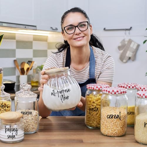170PCS Food Pantry Labels, Kitchen Container Storage Labels Spice Organize Storage Jars Boxes Bottles Preprinted Black Script Clear Stickers - Water and Oil Resistant - color: Kitchen Labels-clear