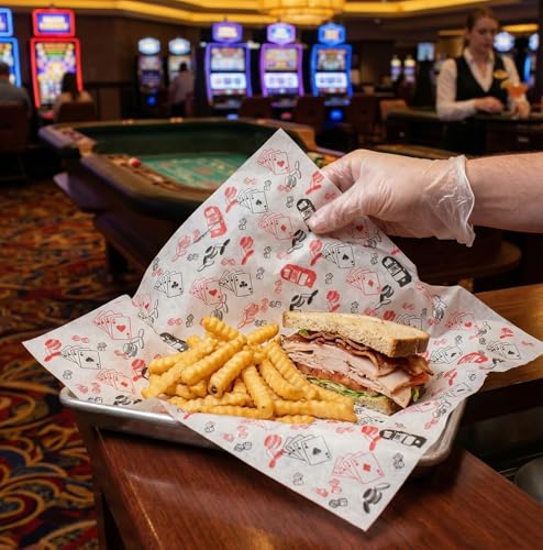 MADE IN USA 1,000 Sheets of Grease-Resistant Food Grade Waxed Kraft Deli Tissue Paper, 12" X 12" (Casino Print) - color: Casino Print