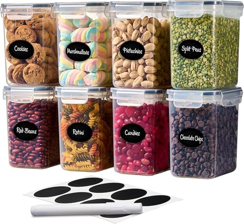 DWËLLZA KITCHEN Airtight Food Storage Container Set - 8 Pieces 1.4L - Plastic BPA Free Kitchen Pantry Storage Containers with Lids - Dishwasher Safe - Include 8 Labels - Keeps Food Fresh & Dry - color: 01 - 1.4L (Set of 8)