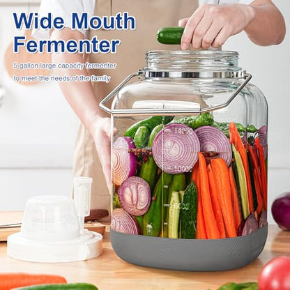 Daitouge 5 Gallon Large Fermentation Jars, Pickle Jar, Wide Mouth Airtight Glass Jar with Scale Mark, Glass Water Jug with Stainless Handles for Pickling, Brewing, Dry Storage