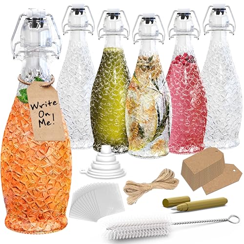 Nevlers 17 Oz Textured Airtight Swing Top Glass Bottles with Lids 6 Pack | Flip Top Glass Bottle with Stopper | Resealable Beer, Water, Vanilla Extract or Kombucha Bottles | Drinking or Syrup Bottle