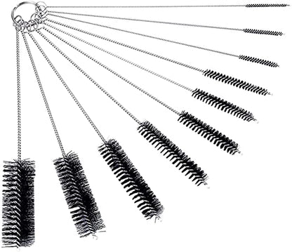 10" Extra Long Tube Cleaning Brush Set - 10 Pack - Black | Flexible nylon straw brushes for bottles, cleaning straws, pipe cleaners, glass, keyboard, detailing and deep cleaning - color: Black, size: 10pk - 2mm 3mm 4mm 5mm 6mm 8mm 12mm 16mm 20mm 24mm