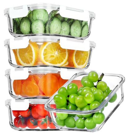 VERONES 5 Pack 36 OZ Glass Meal Prep Containers, Airtight Glass Lunch Containers Set, Food Storage Containers with Lids,Exclusive of BPA, for Microwave, Oven, Freezer & Dishwasher Friendly,White - color: White