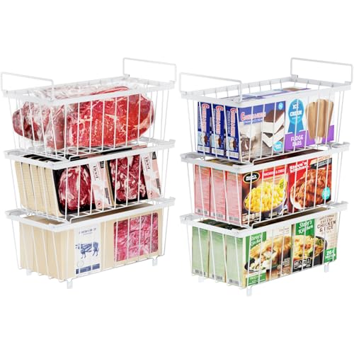iSPECLE Chest Freezer Organizer Bins - Fits 7 Cu.Ft Deep Freezer, 6 Pack Stackable Wire Baskets(14.7" Length), Heavy Duty Coated Freezer Organizer, Rust Resistant for Frozen Food Sorting, White - color: 6-Pack White