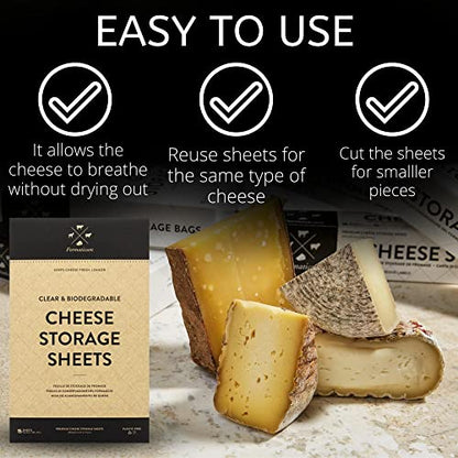 Formaticum Cheese Storage Sheets - Cheese Saver from France- Professional Earth Friendly Transparent Cheese Wrap - Cheese Sheet Savers of wood-based cellulose fibers - Clear 75 Sheets with 9" x 12" - size: 75 Sheets (5 Boxes)