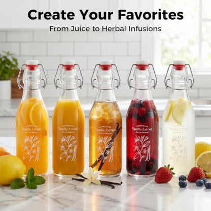 Ruckae 12 Pack 8oz Swing Top Glass Bottles with Airtight Stopper Lids-Flip Top Glass Bottle for Kombucha,Coquito, Syrup,Vanilla Extract,Brew Beer Kefir Bottles for Gift (8oz 12pack)
