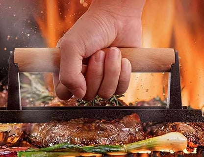 5.7inch Heavy Duty cast Iron Smash Burger Press Grill Press Burger Smasher Indoor Outdoor Griddle Accessories and 11inch Visual Melting Dome Cover - size: 5.7“+11”