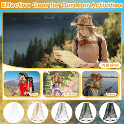 Benvo Mosquito Head Net Mesh One Piece Face Neck Fly Netting Cover from Bugs Gnats Noseeums Hat-Compatible Insect Shield for Fishing, Camping, Gardening (2pcs, Khaki, Upgraded Big Net) - color: Beige
