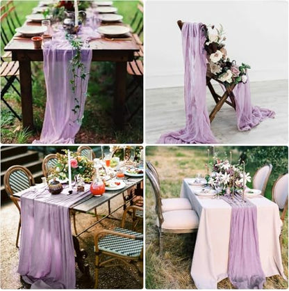 16 Pack Purple Lavender Cheesecloth Table Runner 35x120 Inch Boho Rustic Gauze Table Runners, 10Ft Long Sheer Purple Lavender Cheese Cloth Table Runners for Wedding Bridal Shower Party Table Decor - style: Lavender