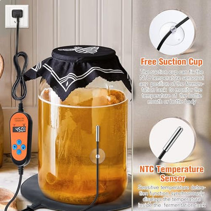 Kombucha Heating Pad with Digital Temperature Control, 11.8" Fermentation Heating Pad, 45-113°F Adjustable Temperature, Proofing Mat for Glass and Plastic Carboy Fermentors(1 Piece)
