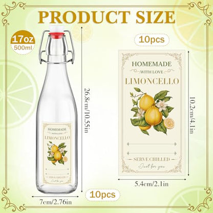 Havawish 10 Pcs 17 oz Swing Top Glass Bottles for Limoncello Homemade Flip Clear Top Bottles with Airtight Cap Lids Labels for Homemade Limoncello Wedding Baby Shower Favors(Round Style) - style: Round Style