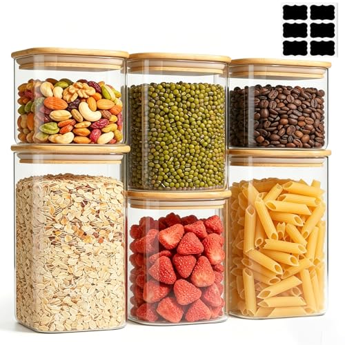 ComSaf Glass Storage Containers With Lids 6-Pack (0.7qt/1.2qt/1.6qt), Glass Pantry Storage Containers, Rectangular Glass Jars With Lid, Glass Canisters For Kitchen Flour Cereal Sugar Tea Coffee Bean - size: 0.7Qt*2/1.2Qt*2/1.6Qt*2