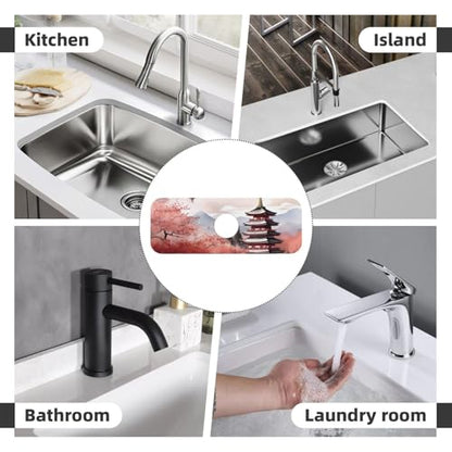Kitchen Sink Faucet Mat Splash Guard, City Japanese Super Absorbent Drying Mat, Non-Slip Drain Pad for Bathroom Counter - color: City Japanese