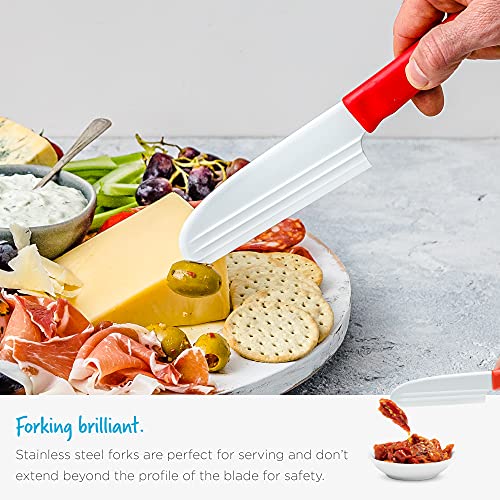 Dreamfarm Knibble Non-Stick Cheese Knife with Built-In Fork - Red | Slices hard and soft cheeses, spreads condiments, with barbed fork for serving and sharing charcuterie, 9" - color: Red