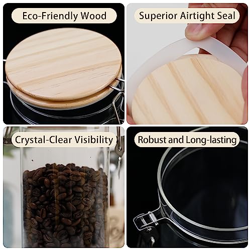 Glass Storage Jars Set Elegant Containers with Airtight Bamboo Lids, Perfect for Kitchen Organization - Flour, Rice, Pasta, Sugar, Coffee Beans, Accessories Included (Coffee Jar x 2)