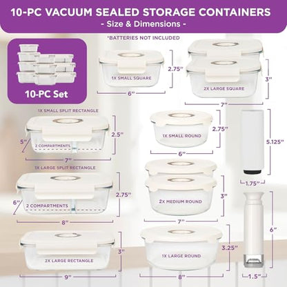 HOLDN’ STORAGE Vacuum Food Storage Containers, Set of 10 Glass Containers with Electronic & Manual Pump - Keep Food Fresh Longer, BPA-Free Glass, Leak-Proof, Ideal for Meal Prep, Marinating - size: Set of 10: Electronic & Manual Pump