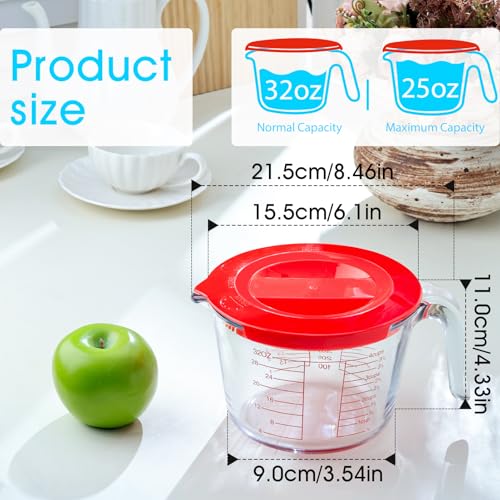 4-Cup High Borosilicate Glass Measuring Cup with Lid for Kitchen | Glass Measuring Beaker with Handle, Measuring Cups with Lid for Liquids, Ideal for Baking, Cooking, Mixing, and Heating - size: 4-Cup