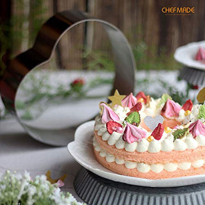 CHEFMADE Mousse Ring Mold, 8-Inch Heart-Shaped Non-Stick Seamless 18/8 Stainless Steel Food Molding - size: 08 - 8" Heart 3" (H)