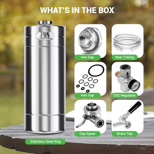 NutriChef Pressurized Growler Tap System, 128oz Stainless Steel Mini Keg Dispenser Portable Kegerator Kit, Co2 Pressure Regulator Keeps Carbonation for Craft Beer, Draft and Homebrew - size: 128oz