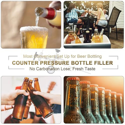 Counter Pressure Bottle Filler Stainless Steel Bottle Filler Counter Pressure Beer Bottling Wand 60psi CO2 Gauge 1/4 & 5/16 Barb Homebrew Beer Bottle Filler Hand Held Bottle Filler 3ft Hose - size: WITH gauge