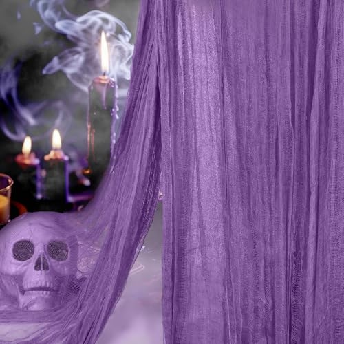 Vellibring 400" x 85" Halloween Creepy Cloth Decoration,Large Purple Spooky Fabric Cloth Scary Gauze Cheesecloth for Haunted House Halloween Party Yard Wall Indoor Outdoor Decor - color: Purple