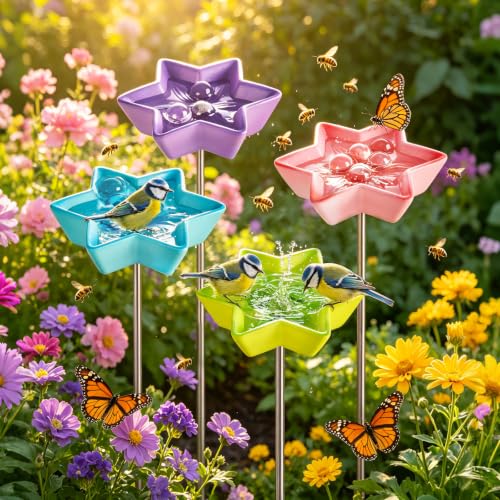 4 Pack Bee Watering Station, Resin Bee Feeder, Flower Design Butterfly Bath Bowl Drinking Cups for Pollinators Small Bird Outdoor Garden Yard Patio