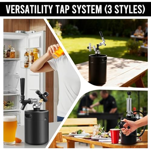 MRbrew Pressurized Mini Keg 64oz, 304 Stainlsee Steel Mini Kegerator with Exhaust Valve Designed Cap Portable Beer Growler for Homebrew And Craft Beer (Black) - color: Black