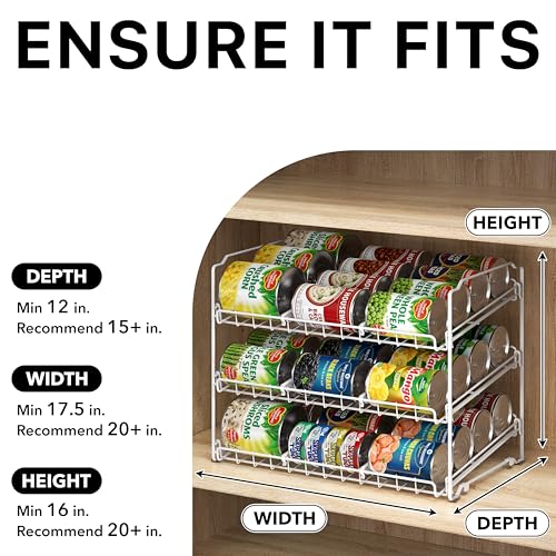 Simple Houseware Stackable Can Organizer Rack for Pantry/Cabinet - 11.5" D x 17" W x 13.75" H, Holds 36 Cans, 3-Tier Can Food Storage Dispenser, White - color: White