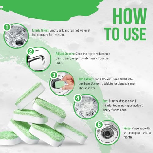 Rockin' Green Deep Cleaning and Deodorizing Tablets for Dishwashers, Washing Machines, and Garbage Disposals, Removes Odor and Residue (Garbage Disposal Cleaning Tablets, 24 Pack) - size: 1 Count (Pack of 24), style: Garbage Disposal Cleaning Tablets