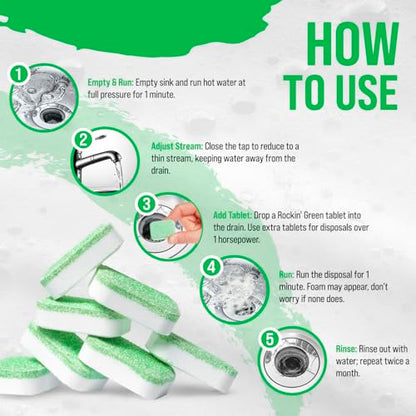 Rockin' Green Deep Cleaning and Deodorizing Tablets for Dishwashers, Washing Machines, and Garbage Disposals, Removes Odor and Residue (Garbage Disposal Cleaning Tablets, 24 Pack) - size: 1 Count (Pack of 24), style: Garbage Disposal Cleaning Tablets