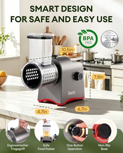 Upgraded 300W Electric Cheese Grater with 5 Stainless Steel Blades, Cheese Shredder Electric for Slicing, Shredding & Grinding Vegetables, Fruits and Nuts,Easy One-Touch - color: 5 Blades