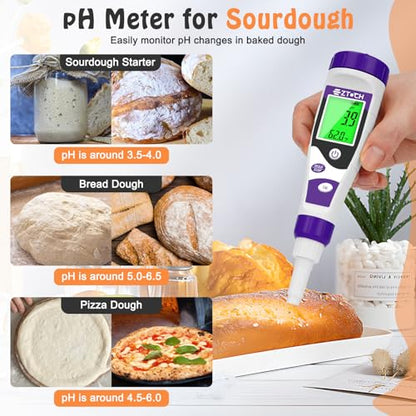 Food pH Meter, Digital pH Meter for Food Fermentation Canning | Smart Cooking Sourdough pH Tester for Bread Cheese Sauces, Measure pH in Water, Brewing, Meat, Sausages, Pickles, Sushi Rice