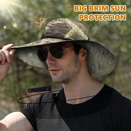Beekeeping Veil Hat Collapsible Mesh Face Cover Breathable Head Protection (Camouflage)