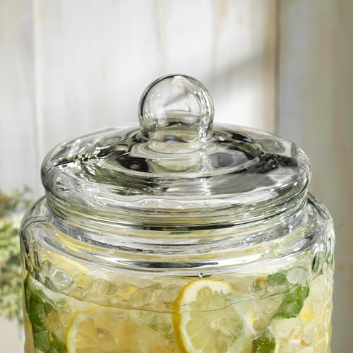 3 Gallon Glass Drink Dispenser with Metal Stand & Lid – Hammered Beverage Dispenser with Leakproof Spigot, Wide Mouth for Easy Fill – Ideal for Parties, Lemonade, Iced Tea, Sangria & More - color: Clear-3 Gallon