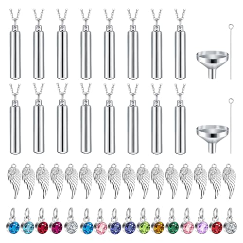 Urn Necklace For Ashes, 16 Pieces Urn Necklace, Stainless Steel Cremation Jewelry For Women Men, Cylinder Keepsake Pendant With Funnel(silver,16 Pieces)