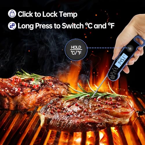 Lonicera Digital Meat Thermometer for Food Cooking. Instant Read Within 1 Sec and ±0.9℉ Accuracy with Thermocouple Sensor. IP67 Waterproof, Auto-Rotating Display, Auto Wake up (Blueberry) - color: BLUE