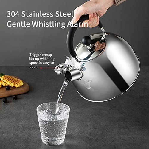 304 Stainless Steel Whistling Tea Kettle 2.1 Quart/2L, Suitable to Boiling Water & Tea on Induction Stove, Gas Stove Top - color: Silver, size: 2.1 Quarts