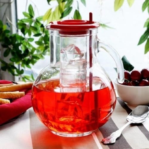 Bormioli Rocco Kufra Jug with Ice Container, Red Lid, 72 3/4 Ounce - color: Red, size: 67.8 Ounces