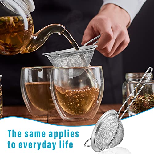 9 Pack Stainless Steel Cone Cocktail Strainer, Bar Strainer, Mesh, 3.2 in | Fine Mesh Cone Shape, Long Handle, Juice Tea Coffee Filter, Fits Most Cups, Reusable