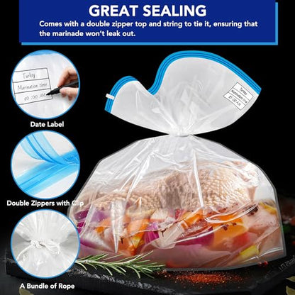 2 Pack 26” x 22” Extra Large Brining Bags for Turkey with String | Double Zippers Turkey Brine Bags for Marinade, Steak, Chicken, Beef, Ham, Pork, , with Date Label - color: 2 pack
