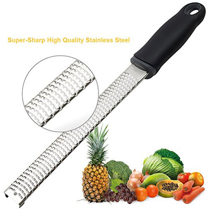 Lemon Zester, Stainless Steel Kitchen Cheese Grater, Plastic Cover Ergonomic Soft Black Handle - color: B-Black