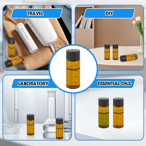 4ml Amber Glass Graduated Vials with Screw Caps and Plastic Stoppers, 1 Dram Small Sample Vials with Lids, Leak-Proof Liquid Storage Empty Vial, 12PCS - color: AMBER, size: 4ml