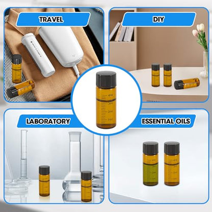 4ml Amber Glass Graduated Vials with Screw Caps and Plastic Stoppers, 1 Dram Small Sample Vials with Lids, Leak-Proof Liquid Storage Empty Vial, 12PCS - color: AMBER, size: 4ml