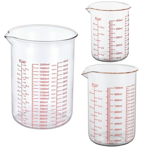 3 Piece Glass Measuring Cup Set, Includes 2-Cup, 4-Cup, and 8-Cup High Borosilicate Glasss Liquid Measuring Cups, Dishwasher, Freezer, Microwave, and Preheated Oven Safe, Essential Kitchen Tools - size: 2Cup/4Cup/8Cup