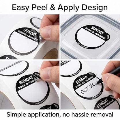500Pcs/Roll Sunday Day of the Week Food Labels, 1 Inch Removable Food Rotation Day Dots Stickers, Trilingual Inventory Date Labels with Easy Peel Tab for Restaurant Kitchen Containers (Black) - color: 500pcs- Black Sunday