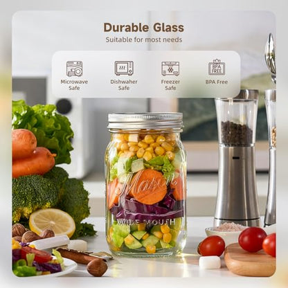 Mason Jars 32 oz,12 Pack Large Wide Mouth Mason Jar with Airtight Lids and Bands|Quart Glass Canning Jars for Pickling, Fermenting and Food Storage Microwave&Dishwasher Safe (12pack) - size: 12pack
