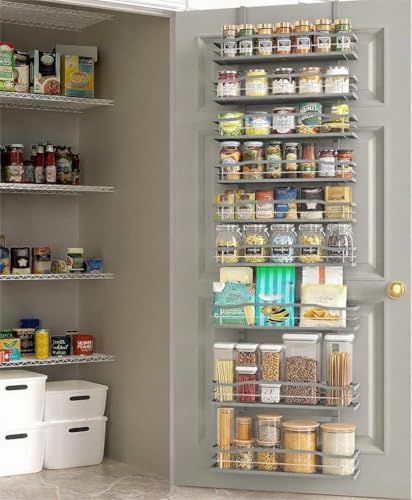 Moforoco Grey 9-Tier Over The Door Pantry Organizer, Pantry Organization and Storage, Black Hanging Basket Wall Spice Rack Seasoning Shelves - color: Grey, size: 9-Tier Standard