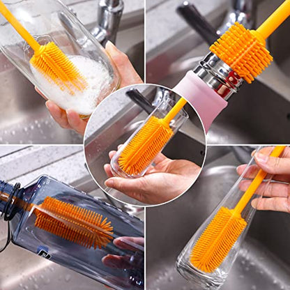 Silicone Bottle Brush, Water Bottle Cleaner Brush with Long Handle, Perfect for Cleaning Narrow Neck Containers, Vacuum Sports Bottle, Tumblers, Flask, Glassware (1 Pack, Teal) - color: Teal
