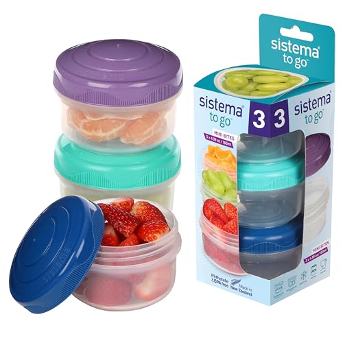 Sistema To Go Collection Mini Bites Small Food Storage Containers, 4.3 oz./127 mL, Pink/Green/Blue, 3 Count - size: 4.39oz